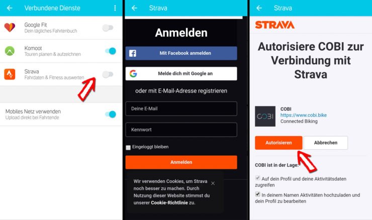 Strava mit COBI verbinden