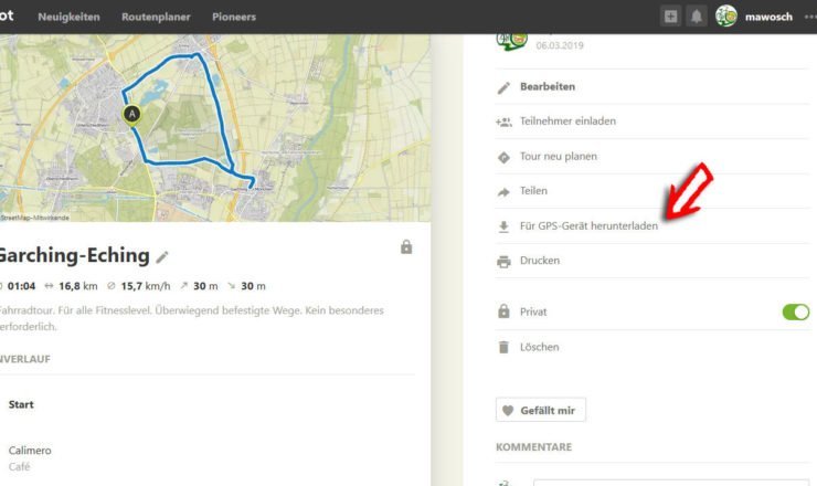 Strecke als GPX-Track aus komoot exportieren