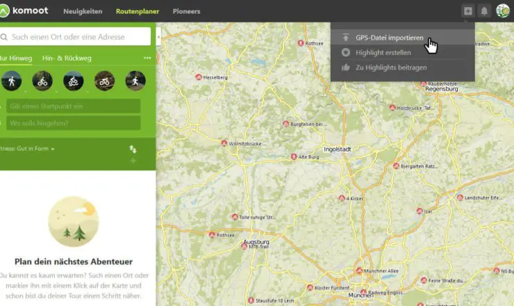 GPS-Datei in komoot Online Portal importieren