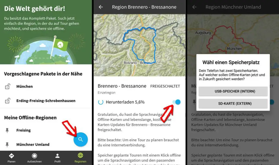 Download einer Karten Region auf das Smartphone