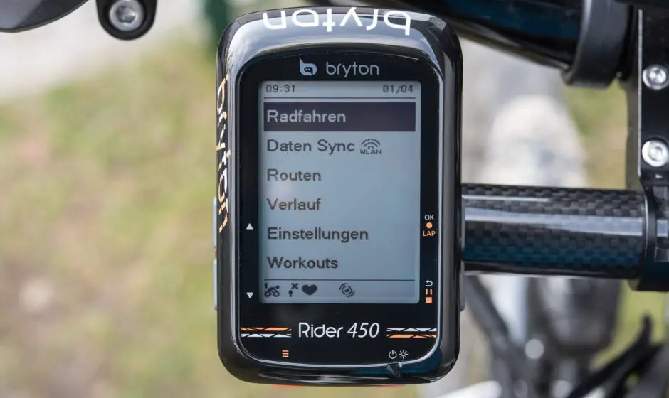 Bryton Rider 450 Hauptmenü