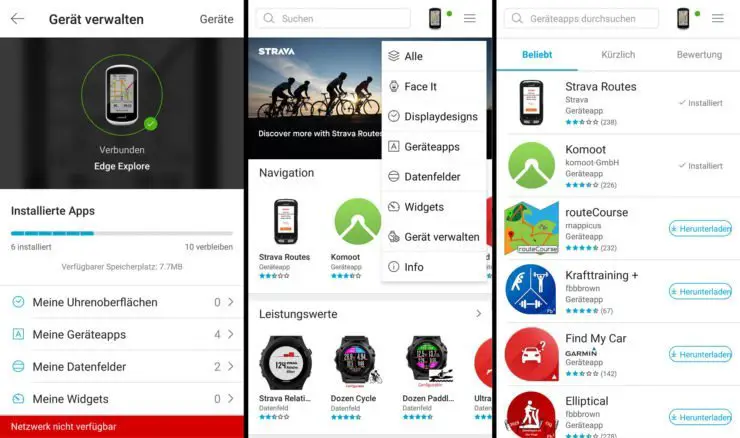 Dein verbundenes Garmin Gerät und verfügbare Erweiterungen im Store