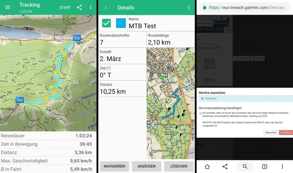 EarthMate Tracking und Routen sowie die Vertragsverwaltung per Smartphone Browser