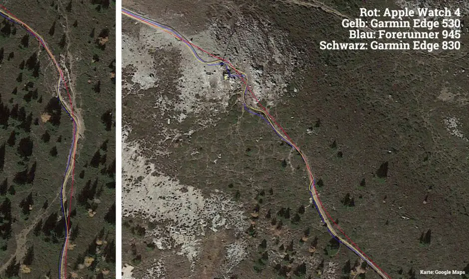 Vergleich von GPS-Tracks Apple Watch 4 vs. Garmin
