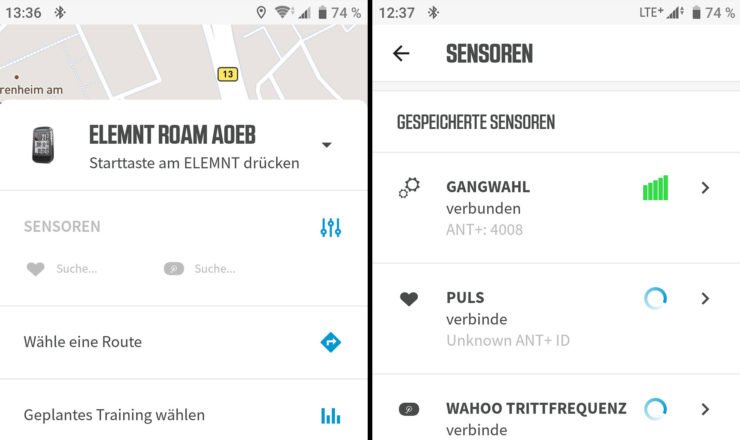 Sensor über die ELEMNT App hinzufügen