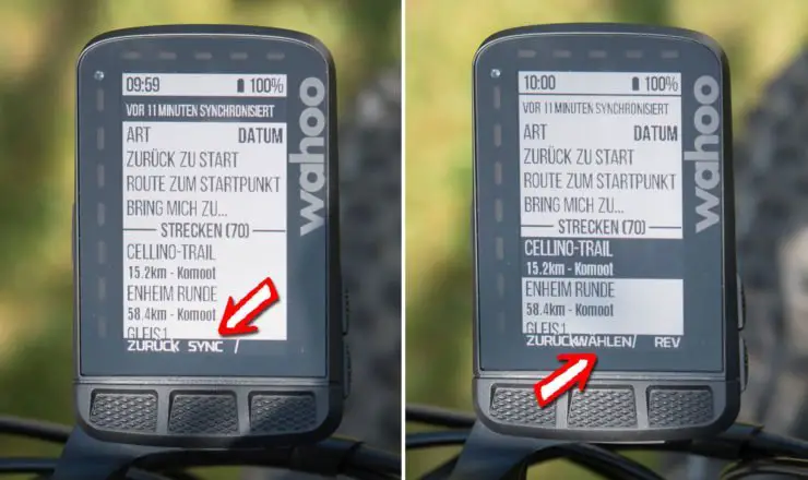 Geplante Strecken per WLAN auf den ELEMNT ROAM und Start der Tour
