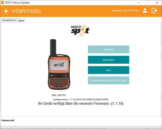 Spot Device Updater als Klassische Software auf dem Computer als Schnittstelle zwischen online Portal und SpotX