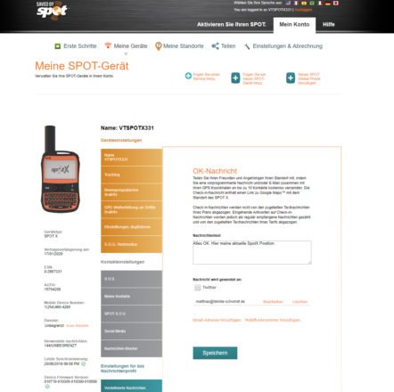 Spot online Portal für die Grundeinstellungen