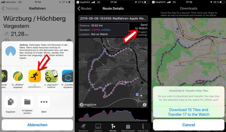 GPX-Track an WorkOutDoor übergeben und mit Karten an Apple Watch schicken