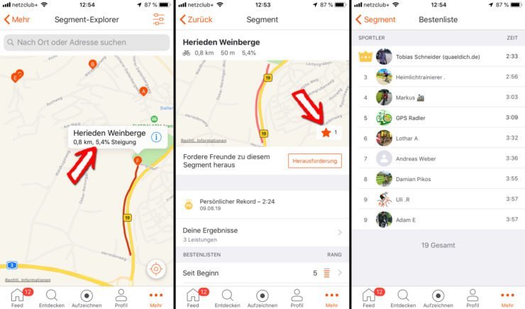 Strava Segment Explorer - Segment markieren - Bestenliste