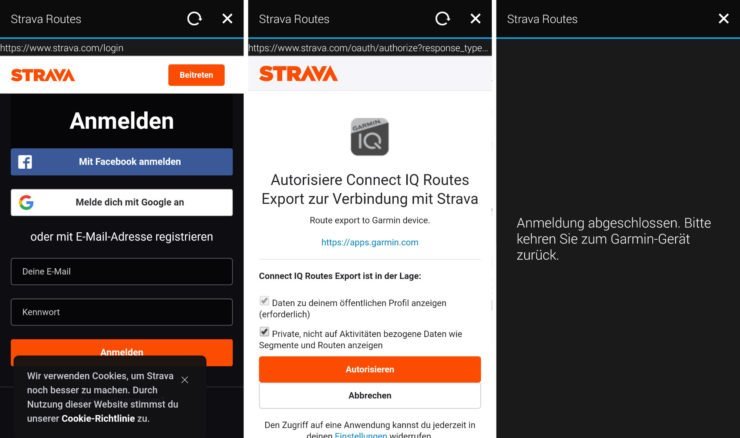 Strava Routes mit Garmin Connect bekannt machen