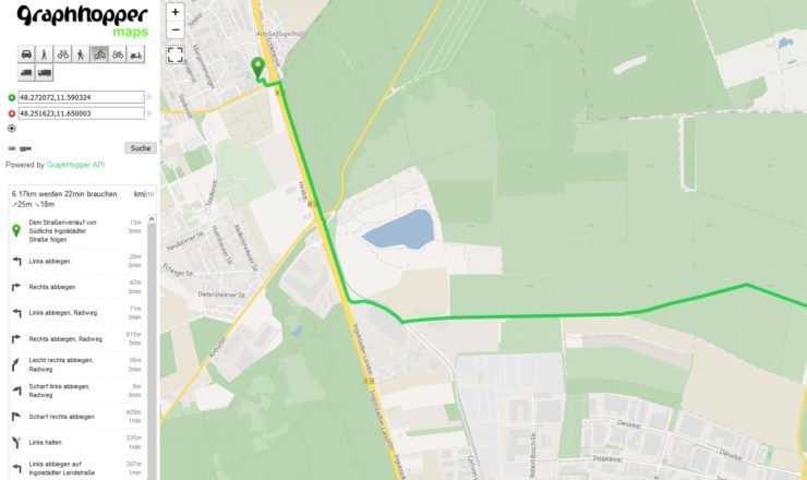 Routing in QVX basiert auf der GraphHopper API