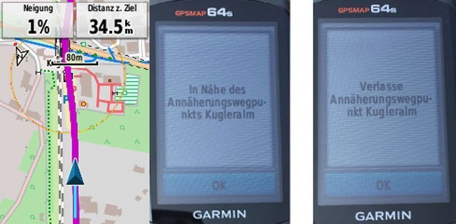 Annäherungsalar auf dem Garmin GPSmap 64s