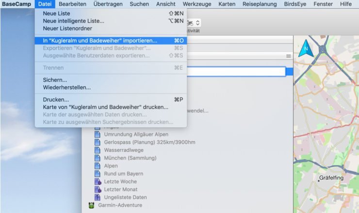 GPX-Track in BaseCamp Liste importieren