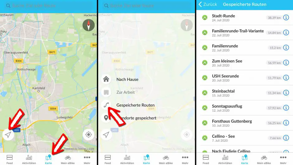 Komoot Routen in der Bosch iPhone App erreichen
