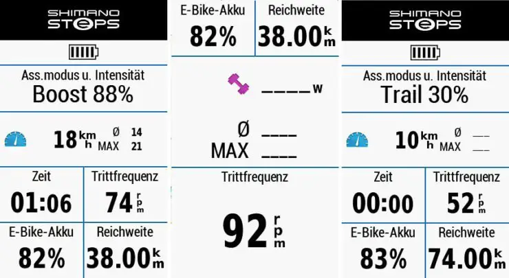 Spezielle Shimano STEPS eBike Datenseite im Garmin Edge