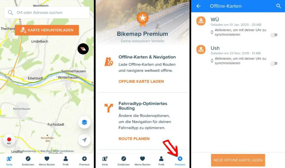 Karten offline in BikeMap runterladen