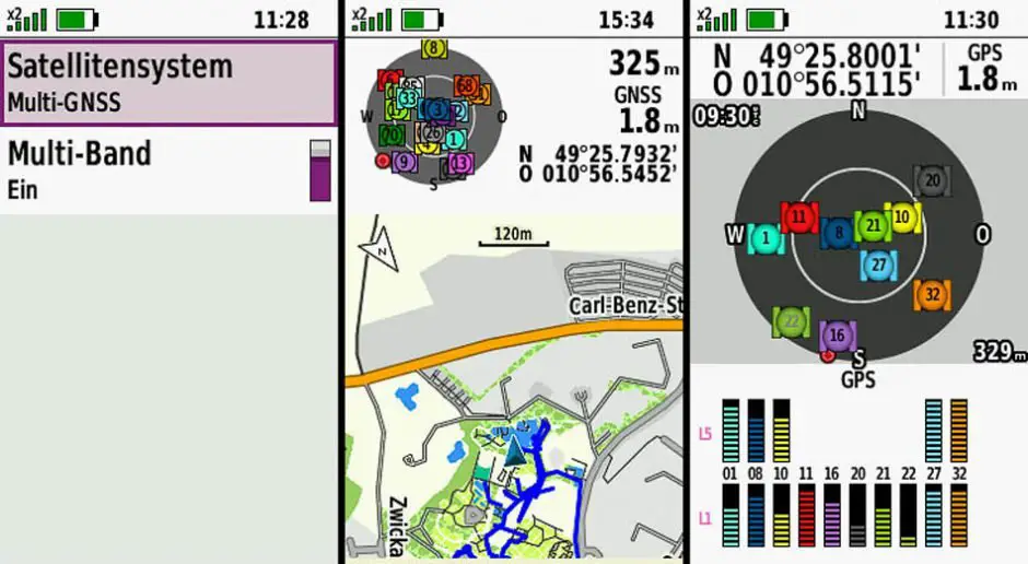 Screenshots der Garmin GPSmap Multi-Band Seiten