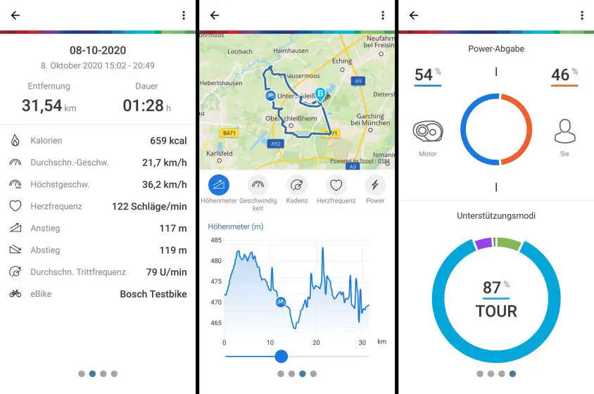 Auswertung der Radtour in eBike Connect auf dem Smartphone