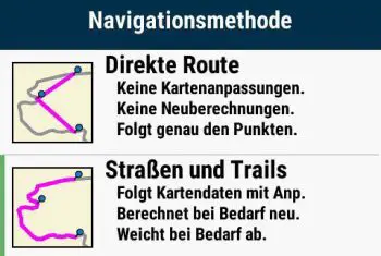 Auswahl der Strecken Navigationsmethode