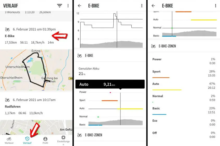 E-Bike Daten in der ELEMNT App Auswertung