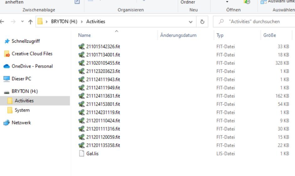 Bryton FIT-File Datenzugriff über Windows Explorer