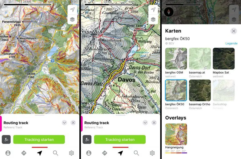 bergfex Karte mit Hangneigung und SwissMap