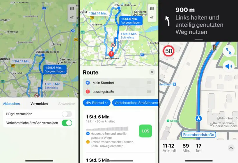 Apple Karten zur Fahrrad Navigation
