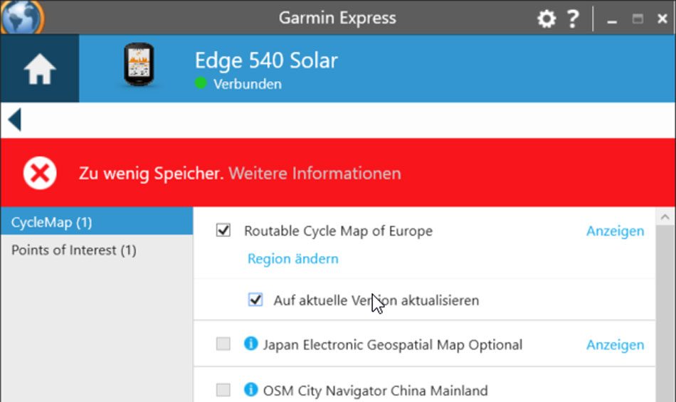 Garmin Edge Cycle Map EU 2023.10 Kartenupdate verfügbar