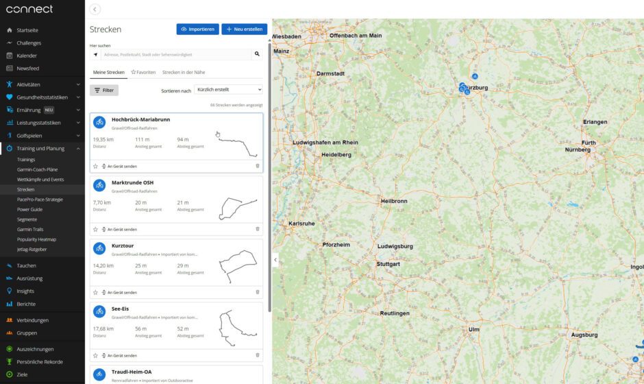 Garmin Connect Streckenplanung