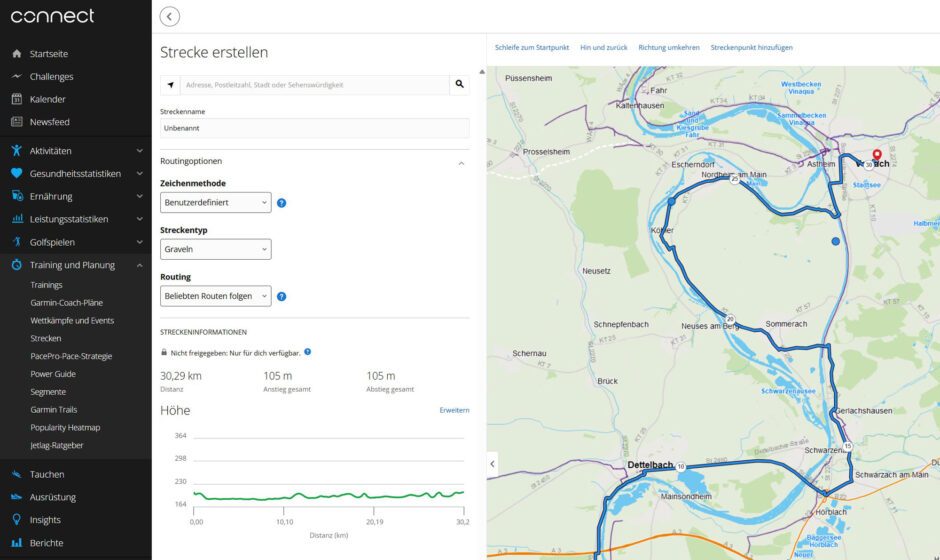 Garmin Connect Tourenplaner am Computer